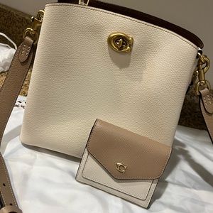 Coach Willow Bucket Bag AND Matching Wallet in Colorblock Brass and Chalk/Multi